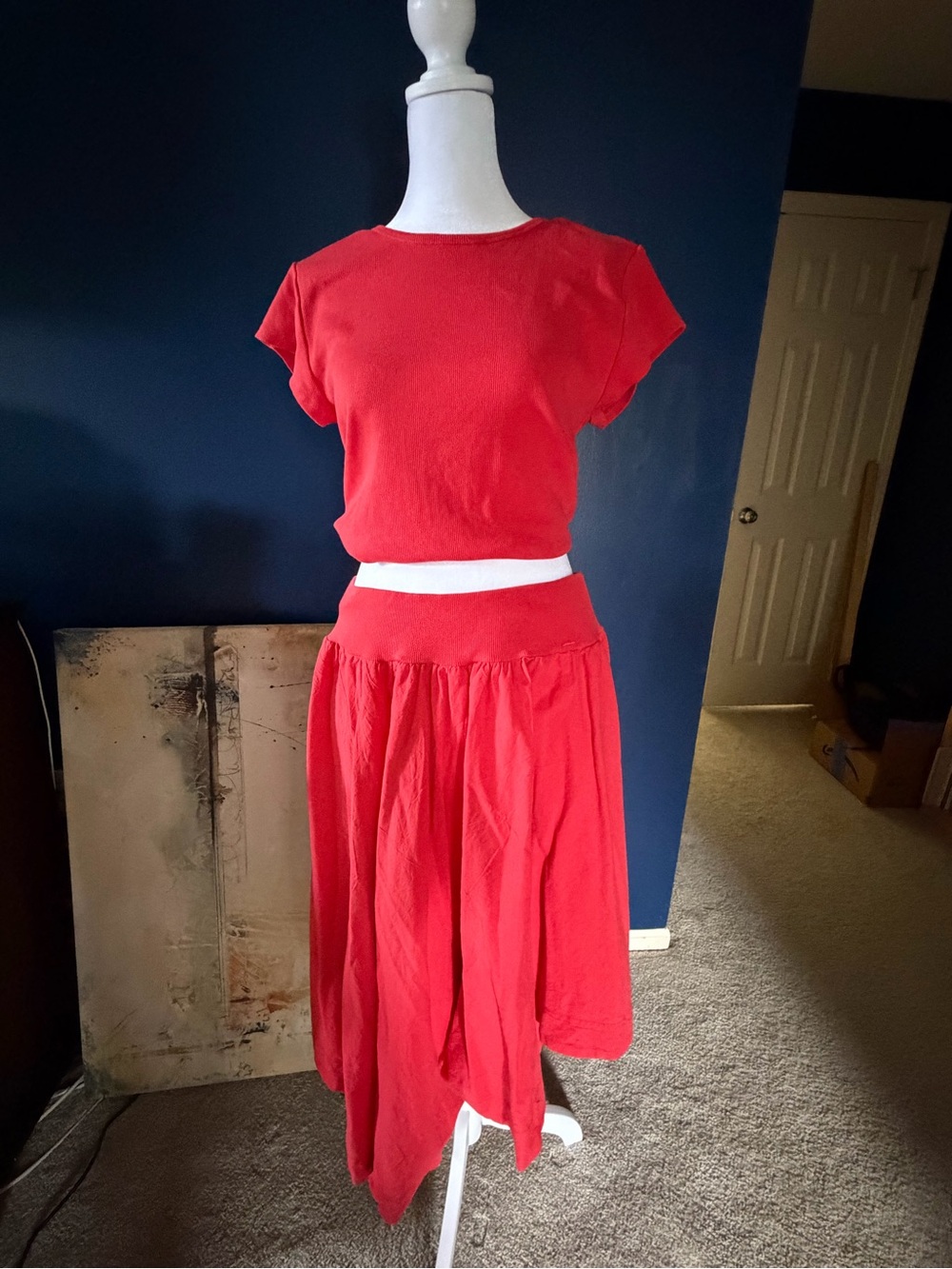 Free People Annette Tee Skirt Set Poppy Red Medium